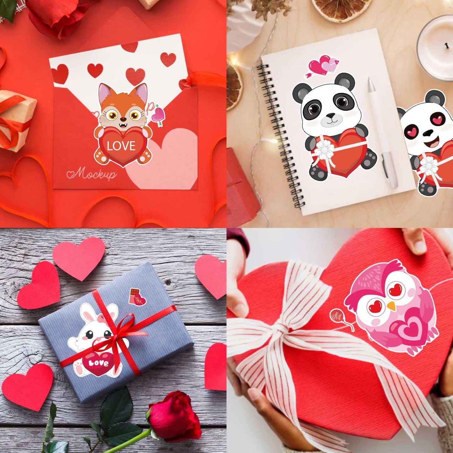 32 Sheets Valentine Stickers for Kids, Valentine's Day Make a Face Stickers, Make Your Own Stickers 8 Designs of Animal Owl Rabbit Bear Stickers for Boys Girls