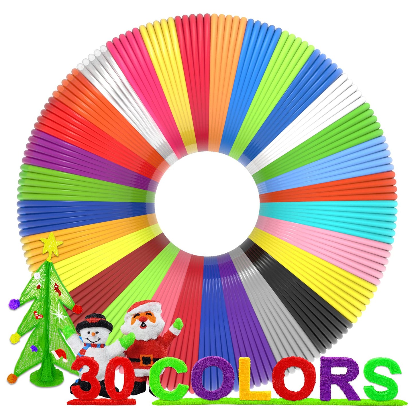 dikale 3D Pen Filament Refills 30 Colors, Bonus 250 Stencils eBooks - 3D Pen Filament PLA 1.75mm,Non-Toxic, Smooth Printing Refi