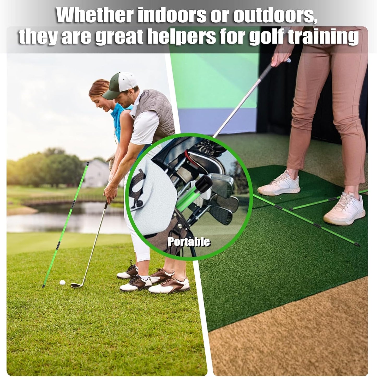 Collapsible Golf Alignment Sticks 2Pack, 48" Alignment Sticks for Golf Training,Golf Training Equipment for Aiming, Putting and Swing with Clear Tube Case