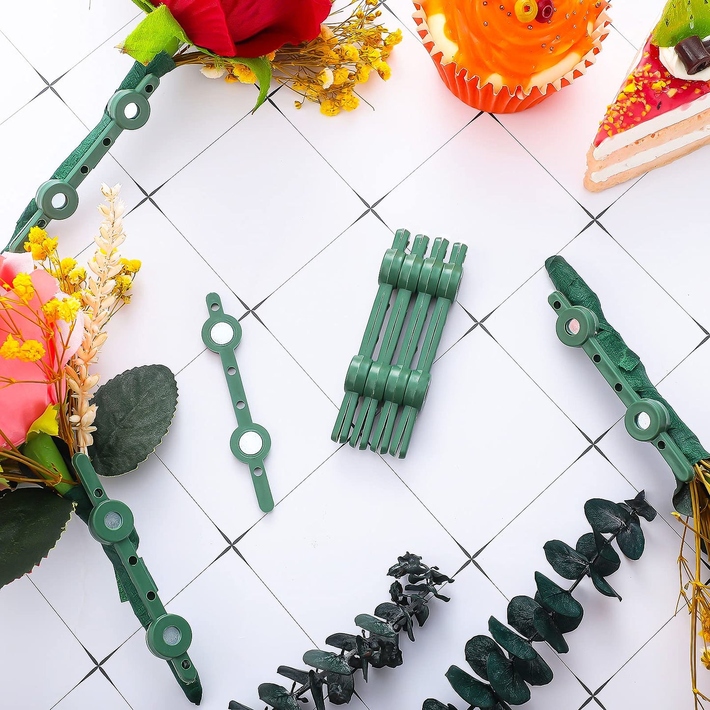 Hicarer 18 Pcs Floral Boutonniere Magnets Corsage Brooches Sets Include Corsage Wristlet Bands Flower Magnets Green Floral Wrapping Tapes for DIY Flower Pins Buttonhole Making Accessories