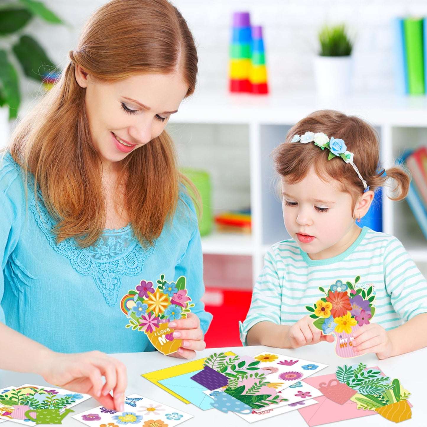 ZCPTZ 36 Set Mother's Day Craft Kits - DIY Greeting Card Making Set with Flower Pot Cards, Stickers & Envelopes for Mom, Grandma Gifts, Fun Paper Craft Activity Home