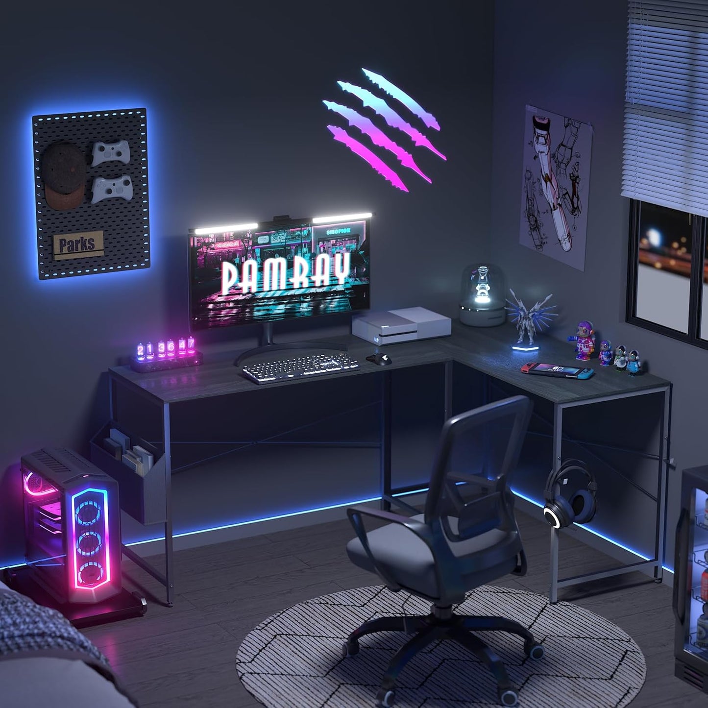 Pamray 47 Inch Computer Desk for Small Spaces with Storage Bag, Home Office Work Desk with Headphone Hook, Small Office Desk Study Writing Table