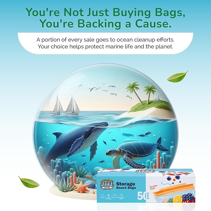 J&&J Fresh Storage Snack Bags, 50 Pack ā Reusable Snack Bags, BPA-Free, Leakproof ā Expandable Bottom, Microwave-Safe, Strong Zipper Lock Seal ā Snack Bag for Freezer & Fridge ā Durable & Washable