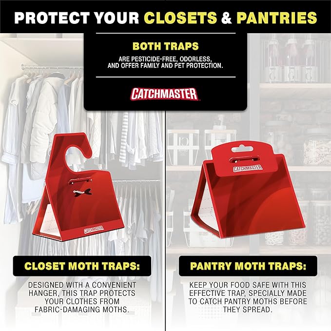Catchmaster Clothes Moth Traps with Premium PheroGuard Technology – XL, Extra-Strength Glue – Odorless, Traps & Eliminates Moths – Protects Clothes, Closets and Wardrobes – 6-Pack