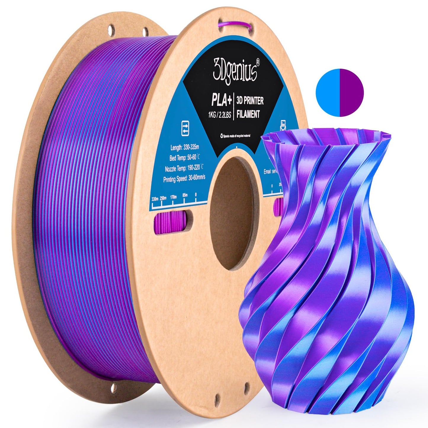 3Dgenius Silk PLA 3D Printer Filament Double Color Silk PLA Filament 1.75mm 3D Printing Filament Fit Most FDM Printers, 1KG Spoo