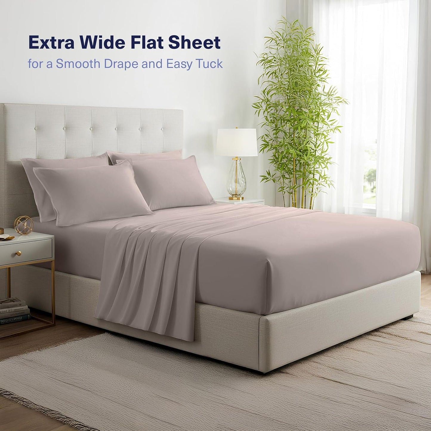 Kickoff Viscose Bamboo Sheets California King Size 4-pc 100% Organic Bamboo Viscose Bed Cooling Sheets Cal King Set Cool Bedding for hot Sleepers Sheet, Flat, Fitted, Pillowcases (Grey Mist, CK)