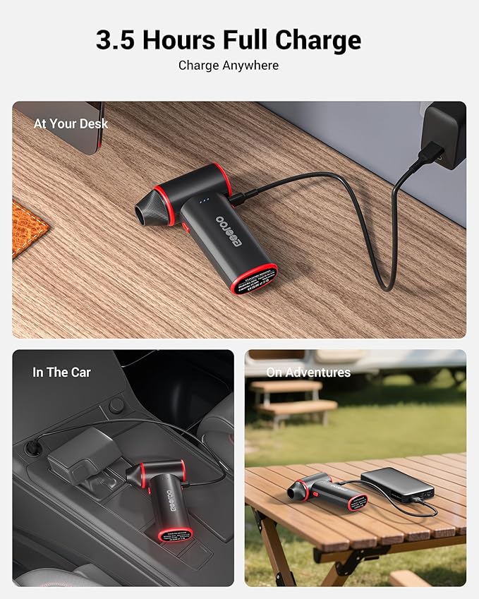 GOOLOO F3 Compressed Air Duster, 150000 RPM Portable Electric Air Duster for Cleaning, 3-Speed Adjustable Air Blower with Fast Charging, Rechargable Leaf Blower for Computer, Car, Keyboard, Outdoor