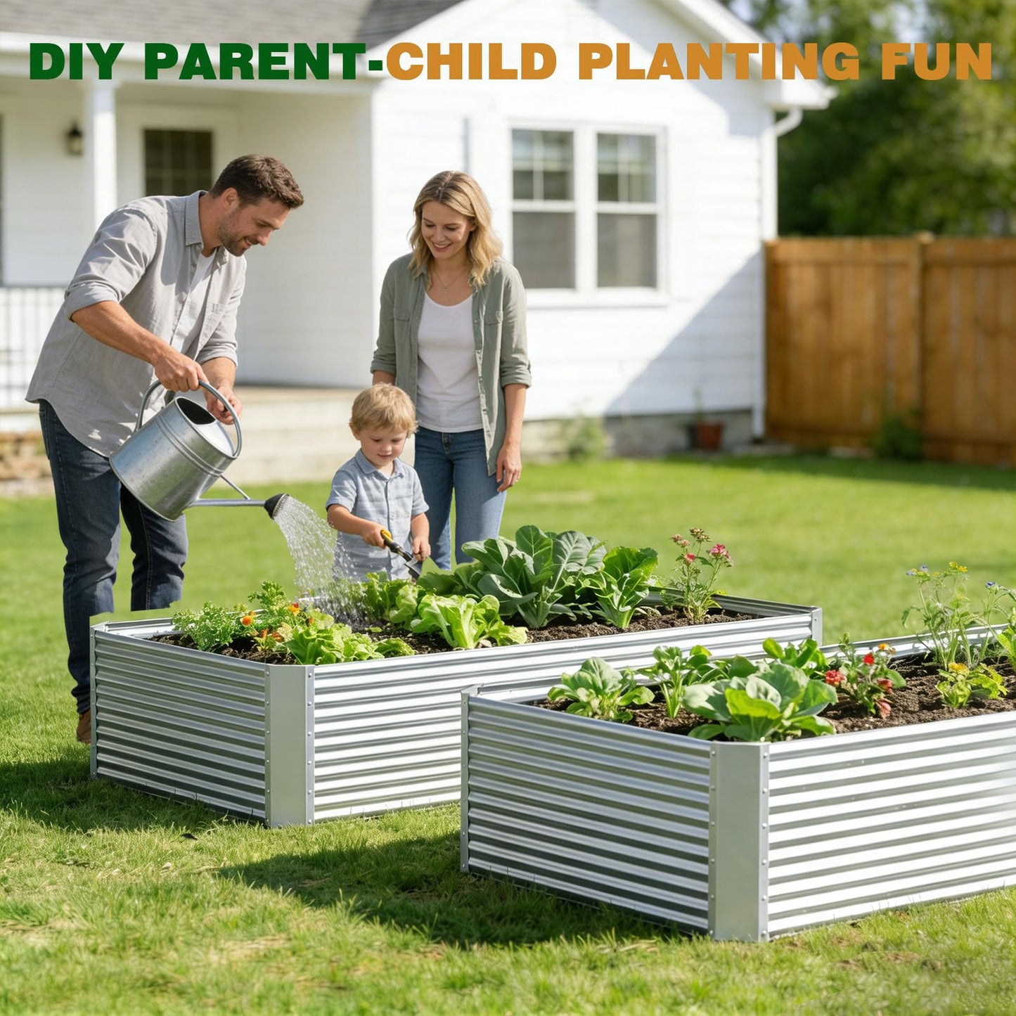 Annzoe 3 Pcs 4 x 2 FT Galvanized Steel Raised Garden Bed for Outdoor Gardening, Durable Metal Planter Box for Vegetables, Herbs, and Flowers, Easy Assembly & Rust Resistant