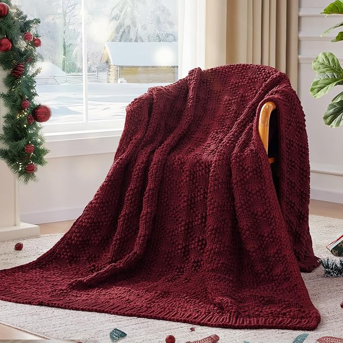 Knitted Weighted Blanket for Adult, Chunky Knit Weighted Throw for Sleep 60"*80" 20lbs, Cooling Breathable Machine Washable Heavy Blanket for Room Decor (Red, Queen)