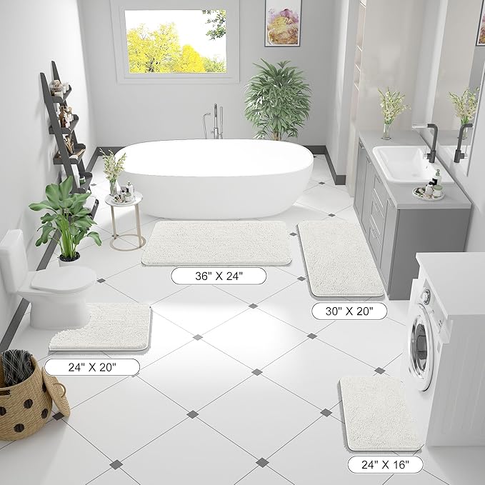 OLANLY Bathroom Rugs 24x16, Extra Soft Absorbent Chenille Bath Rugs, Rubber Backing Quick Dry, Machine Washable Bath Mats for Bathroom Floor, Tub and Shower, Home Decor Accessories, Ivory