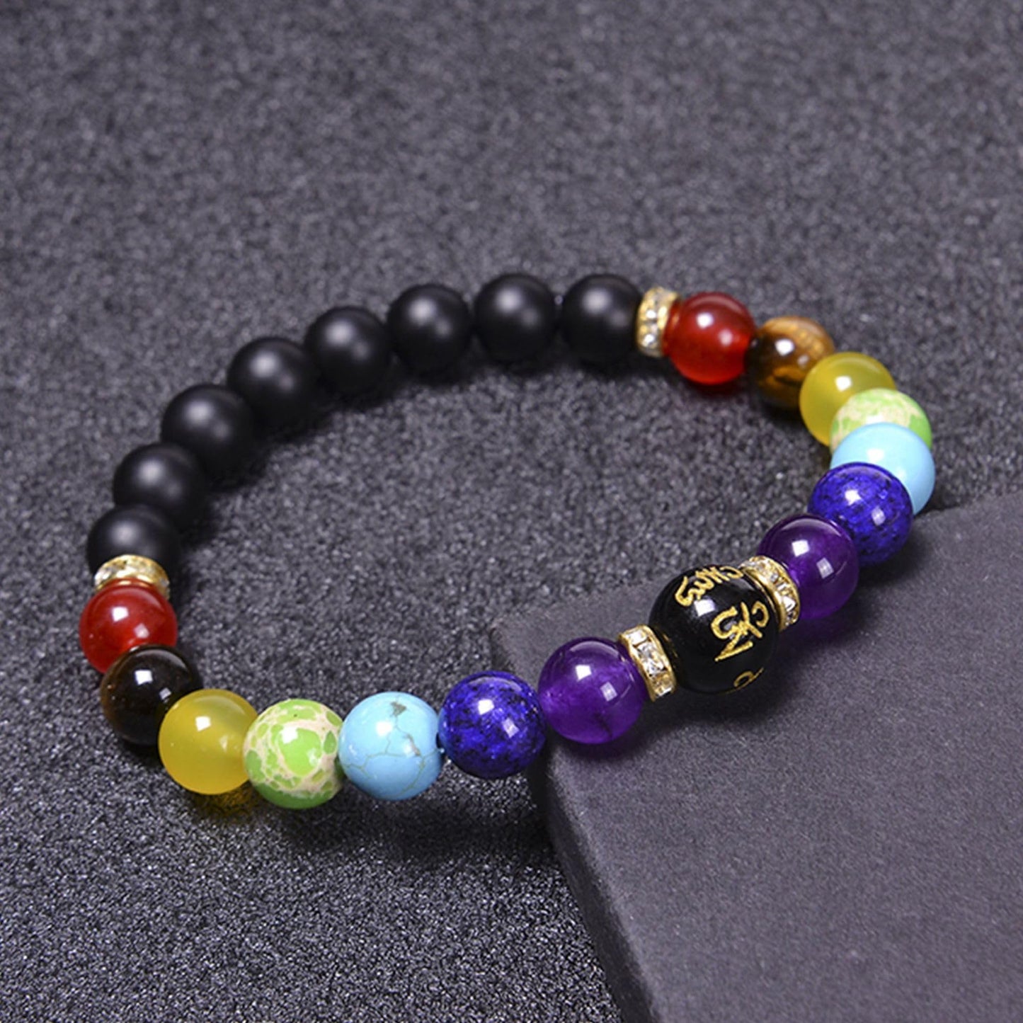 Chakra Bracelets for Women, Crystals and Healing Stones Pulsera Arus 7 Chakras Spiritual Bracelets for Woman Anxiety Healthbangle Lymphatic Drainage Elastic Bangle Natural Stone Yoga Crystals Beads Meditation Relax Anxiety(Volcanic Stone Black)