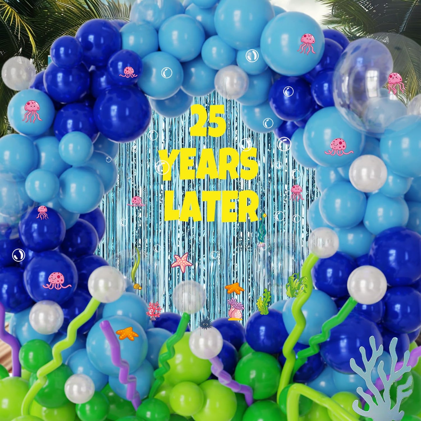 Custom Age Numbers 25 Years Later Birthday Banner Under The Sea Party Decorations – Whats Funnier Than 24 25th 10th Birthday Decorations,Bubble Jellyfish Coral Stickers And Fringe Curtains Backdrop