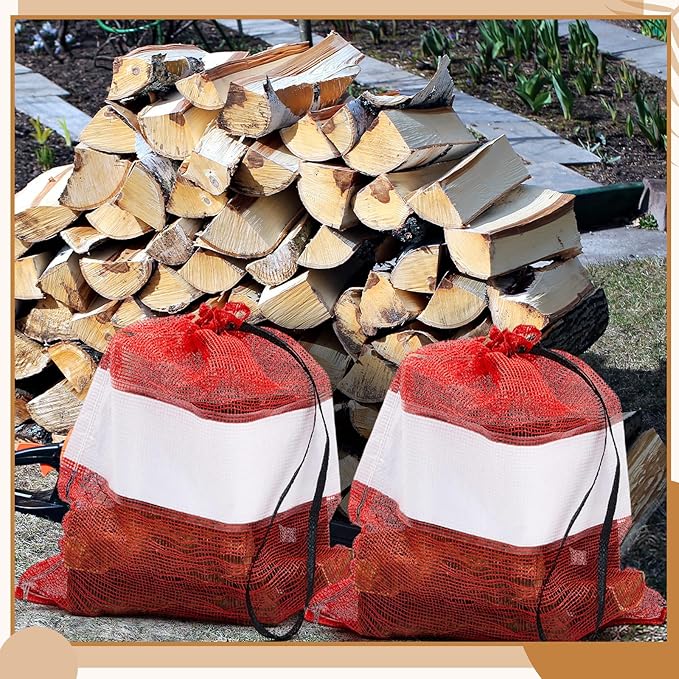 10 Pcs Onion Bags Reusable Mesh Produce Storage with Drawstring Firewood Bags Onion Potato Storage Sacks for Garden Vegetable Fruit Produce Packaging Supplies (22 x 24 Inch)