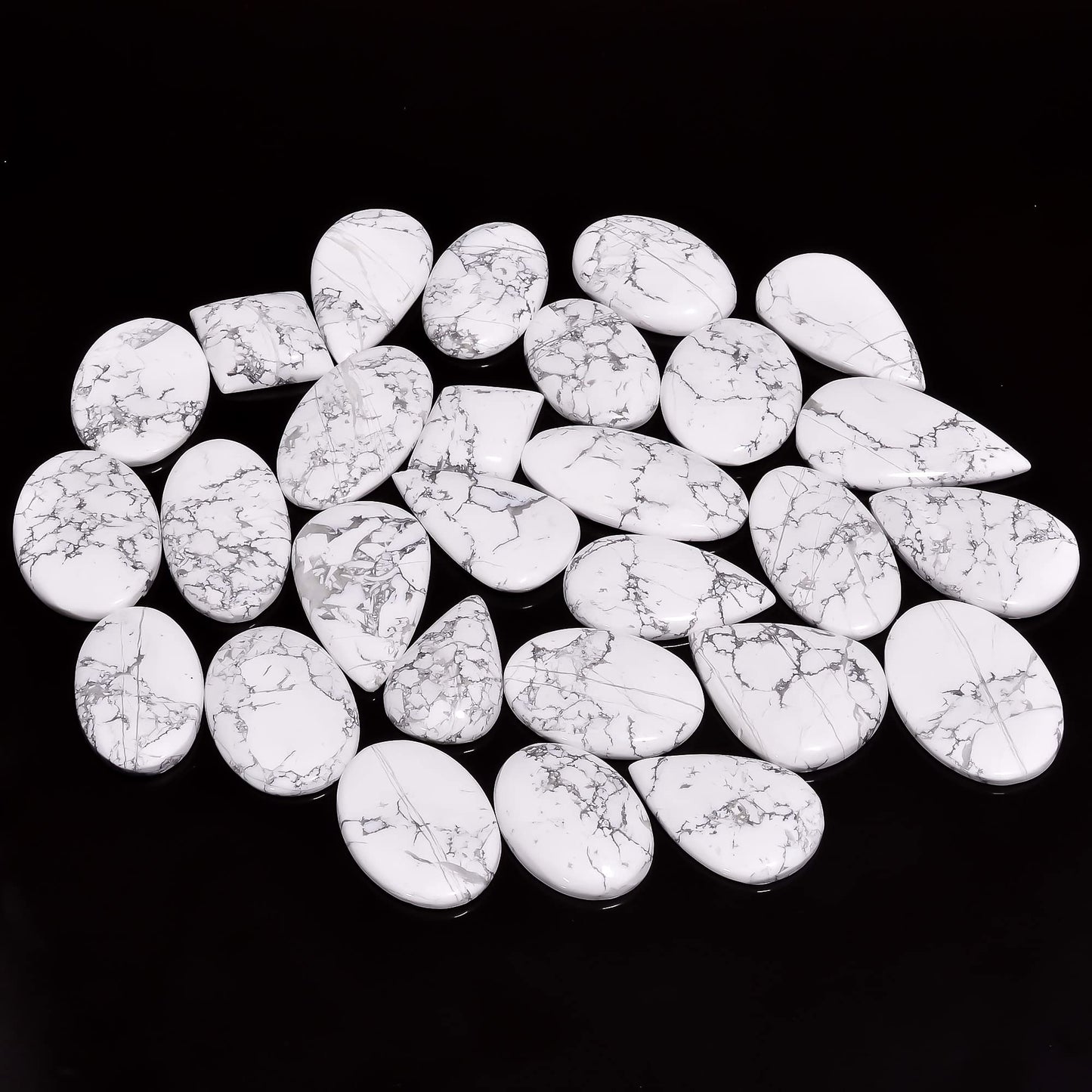 Natural Howlite Gemstone- Healing Crystals for DIY Jewelry Making -Loose Natural Cabochon -Perfect for Crafting Unique Jewelry Designs Gift for Her, Mother and Wife (5 pcs, 25-35 mm)