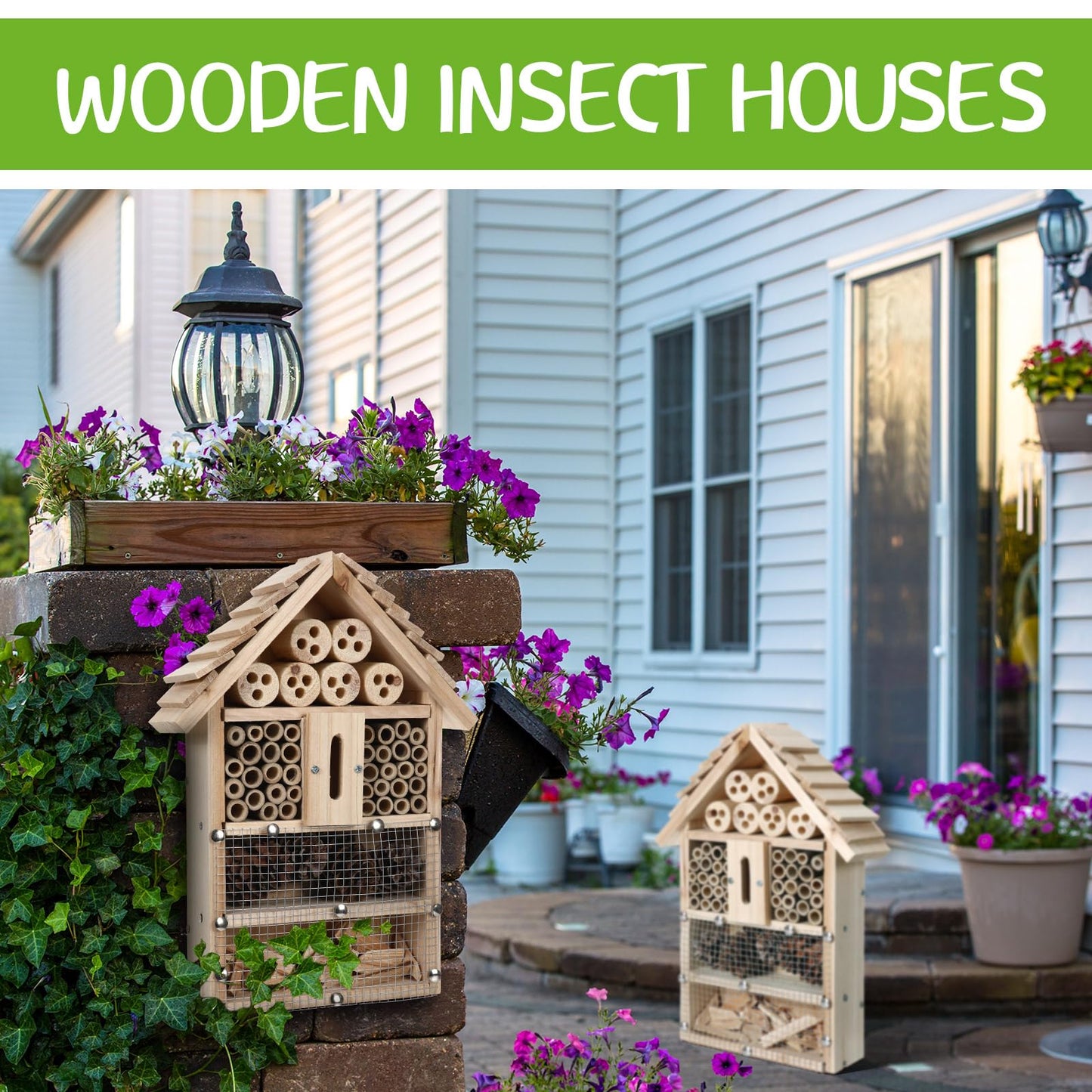2 Set Bug Hotel Kit DIY Insect Hotel Lady Bug House for Garden DIY Cedar Wood Craft for Butterfly, Ladybird, Beneficial Insect Habitat Mason Bee House, 13.6 x 10.8 x 2.8 Inch(A)