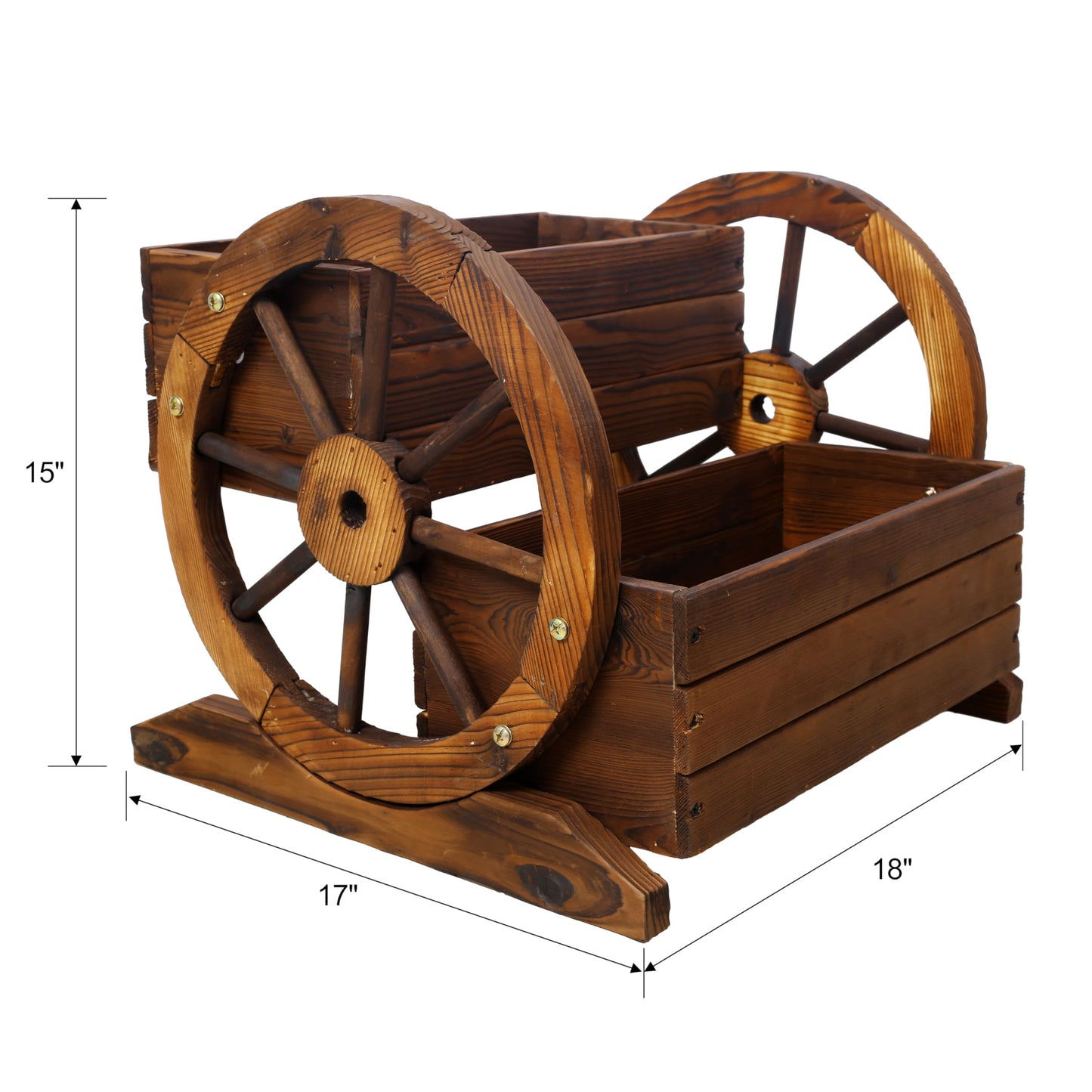 Gecheer Wooden Wagon Planter Box with Wheels – 2-Tier Rolling Garden Planter for Flowers, Herbs & Vegetables, Indoor and Outdoor Use
