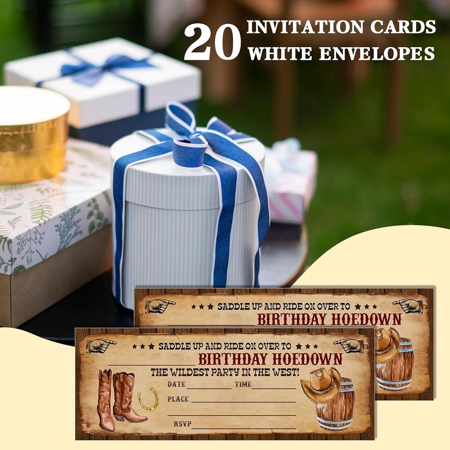 Retro Birthday Cards-The Wildest Party Ticket Invite Cards-Retro West Boots Birthday Invitation with Envelopes for West Lovers-Celebration Party Favor & Supplies (20 Packs)-A22