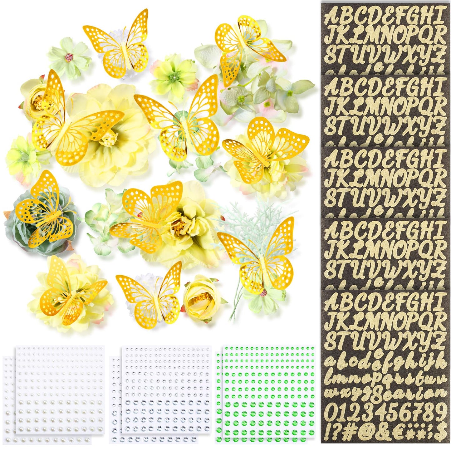 Hoteam DIY Graduation Cap Decorations Kit Included Faux Flowers 3D Butterfly Self Adhesive Rhinestones Glitter Alphabet Letter Stickers for 2026 Grad Cap Topper Party Gifts Decor(Green)