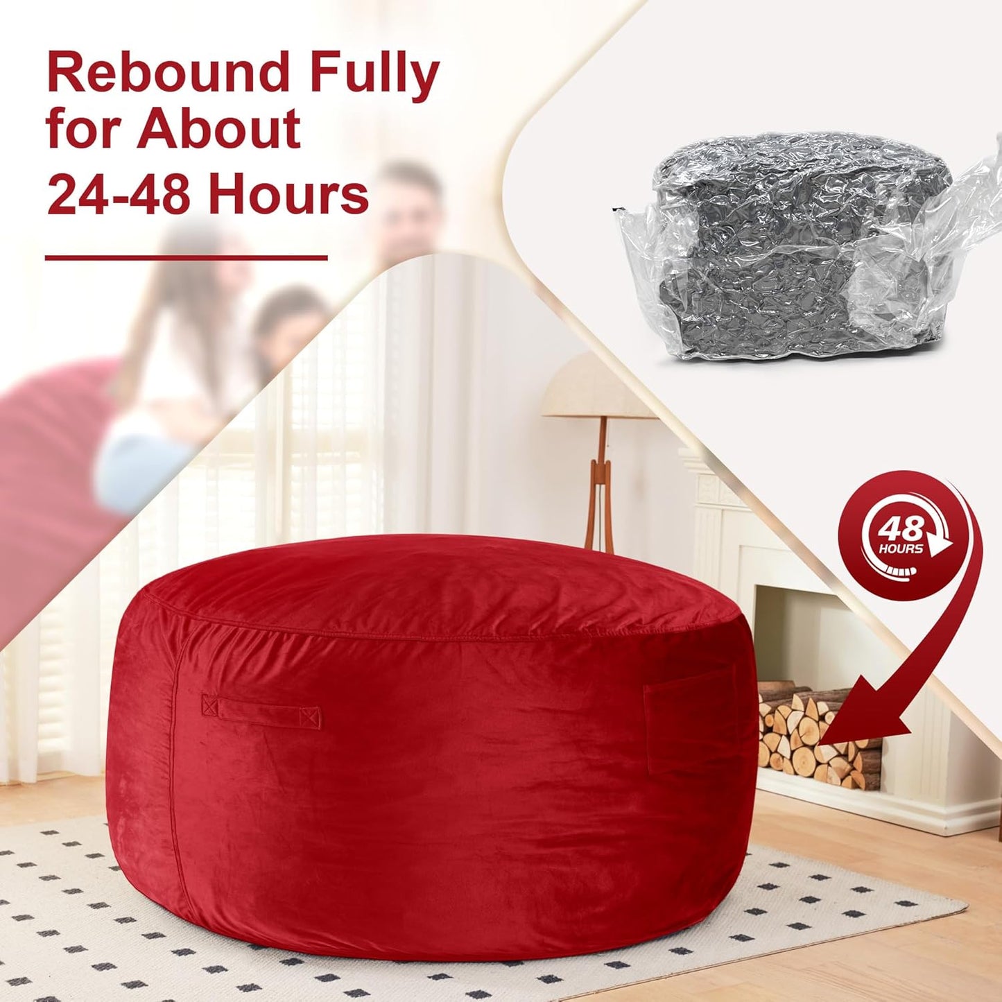 HABUTWAY Bean Bag Chair: Giant 6' Memory Foam Furniture Bean Bag Chair with Microfiber Cover - 6Ft,Red