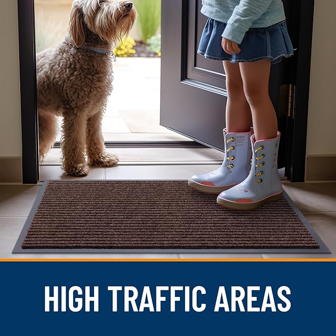 OLANLY Front Door Mat Indoor Outdoor Entrance, Waterproof Heavy Duty Doormat, Fade Resistant, Low Profile, Easy Clean Patio Porch Welcome Floor Mats for Entry, 71x34, Brown