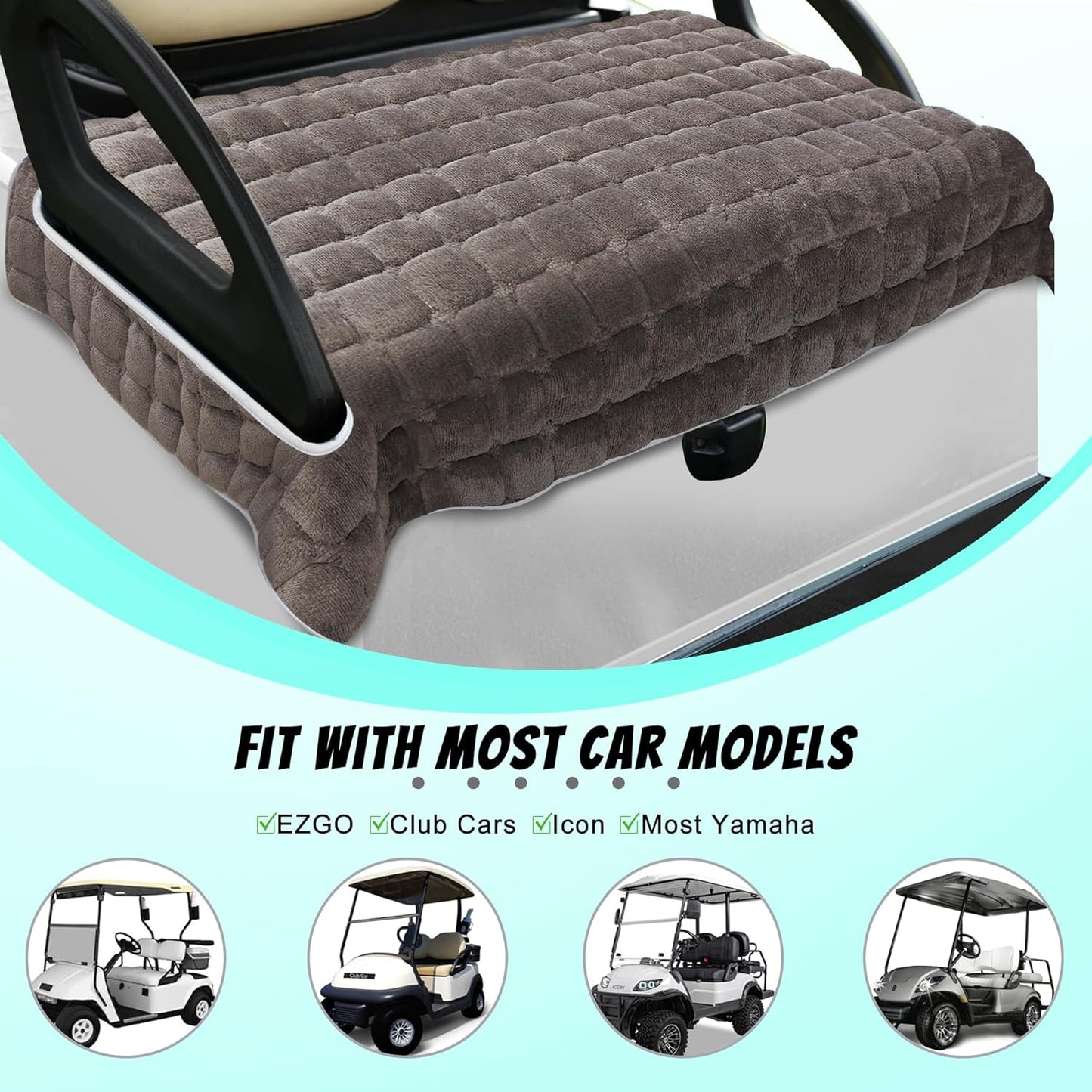 YOKYHOM Golf Cart Seat Covers, Supreme Comfort Golf Cart Seat Towel Blanket, Heavyweight Deep-Pile, Fits EZGO, Yamaha, Club Car and More 2-Seat Carts, 50"x 27.5", Brown