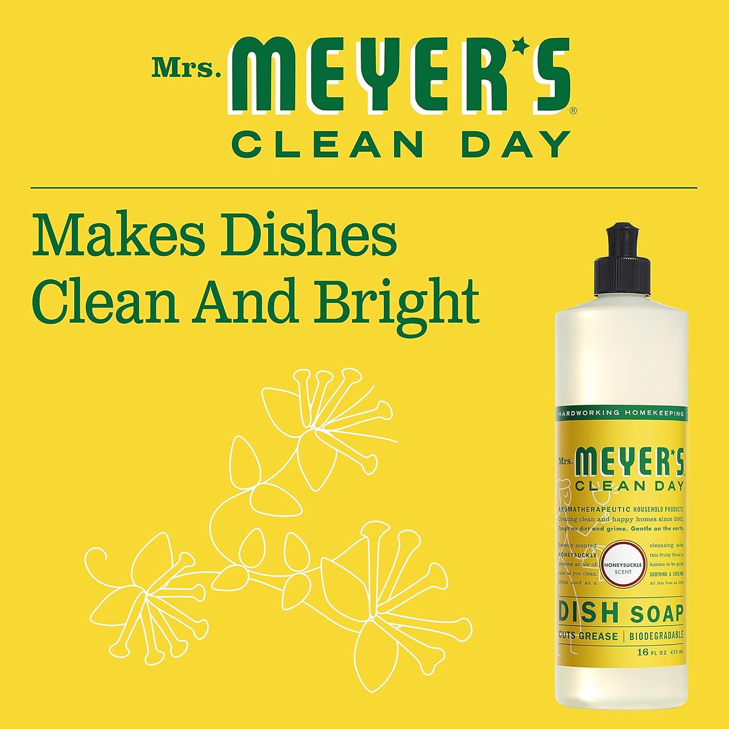 Mrs. MEYER'S Kitchen Set, Dish Soap, Hand Soap, and Multi-Surface Cleaner, 3 CT (Honeysuckle)