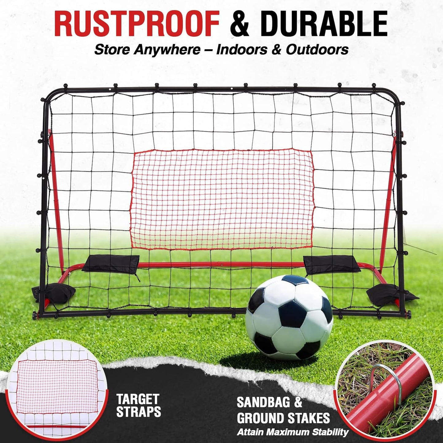 Soccer Rebounder Net, 10 Adjustable Angles 6x4FT Soccer Kickback Trainer for Passing, Ball Control & Volley Practice, Easy Setup Portable Football Training Net for Solo & Team Use