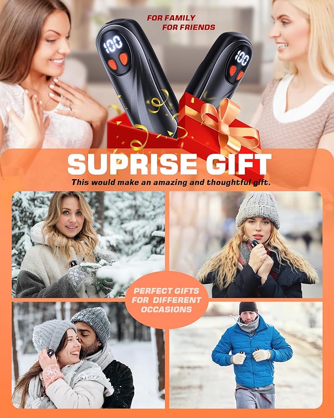 Hand Warmers Rechargeable 2 Pack, 6000mAh Electric Hand Warmers, 5-Level Heating with Battery Display, Reusable Portable Pocket Heater, Gifts for Christmas, Outdoor, Golf, Travel, Hunting, Camping