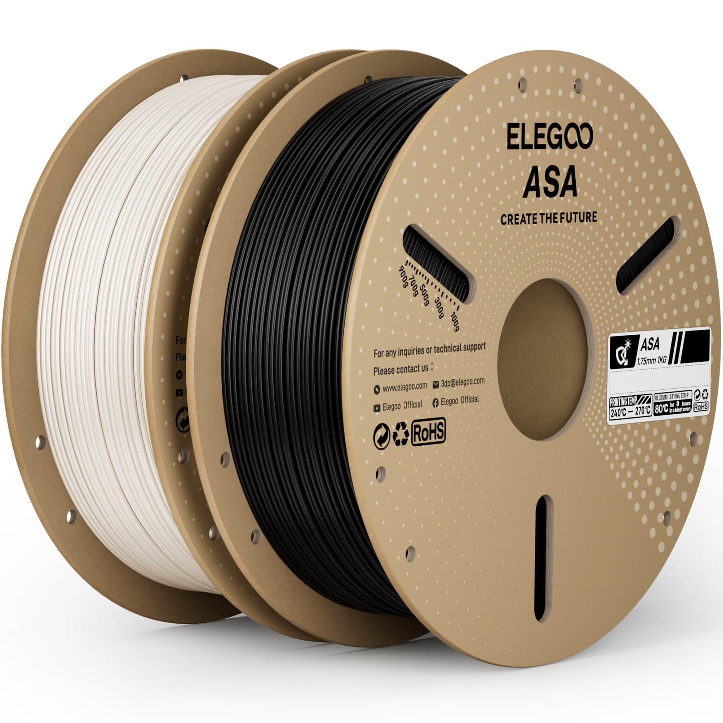 ELEGOO ASA Filament 1.75mm Black & White 2KG, UV & Weather Resistant 3D Printer Filament for Outdoor Functional Parts, High Impa
