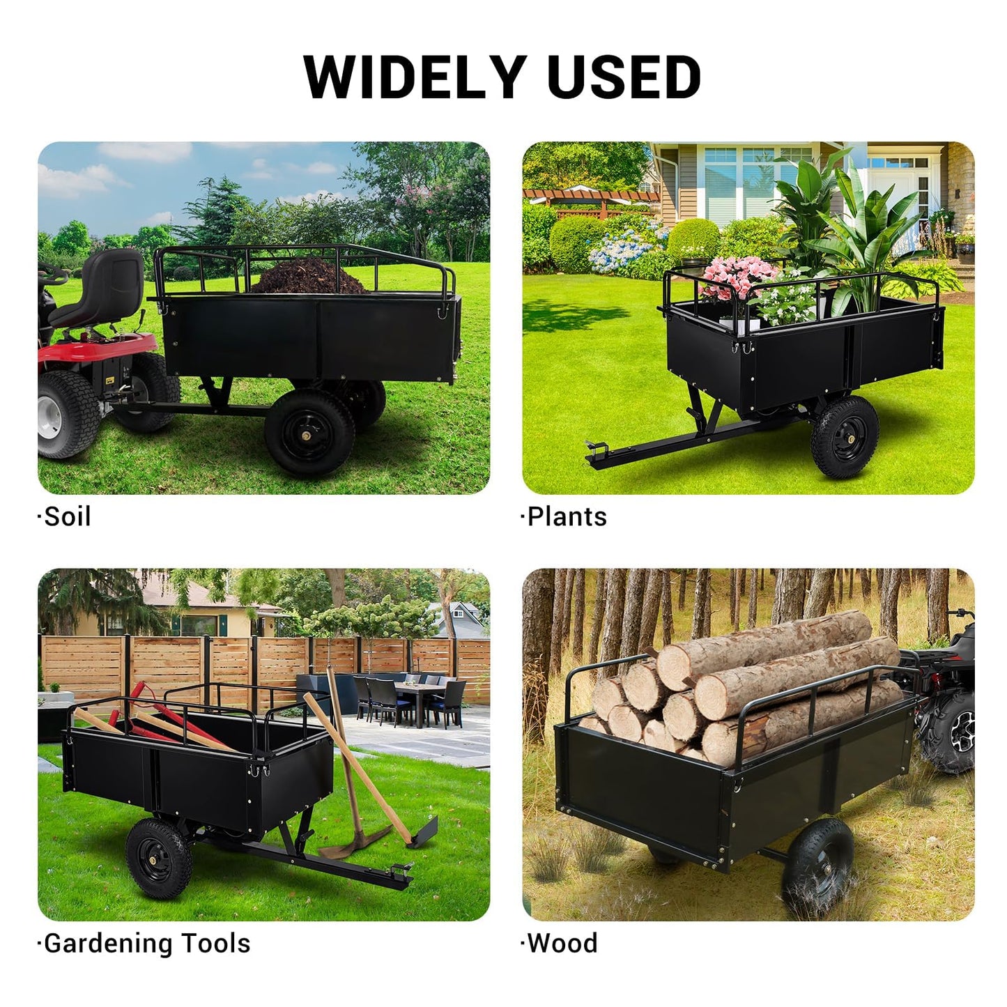 Garvee 750 LBS Utility Trailer, 15 Cubic Feet Heavy Duty Steel Dump Cart Garden Trailer with Removable Sides,Hand Pull or Foot Pedal Garden Dump Cart for ATV, UTV, Lawn Mowers and Tractors
