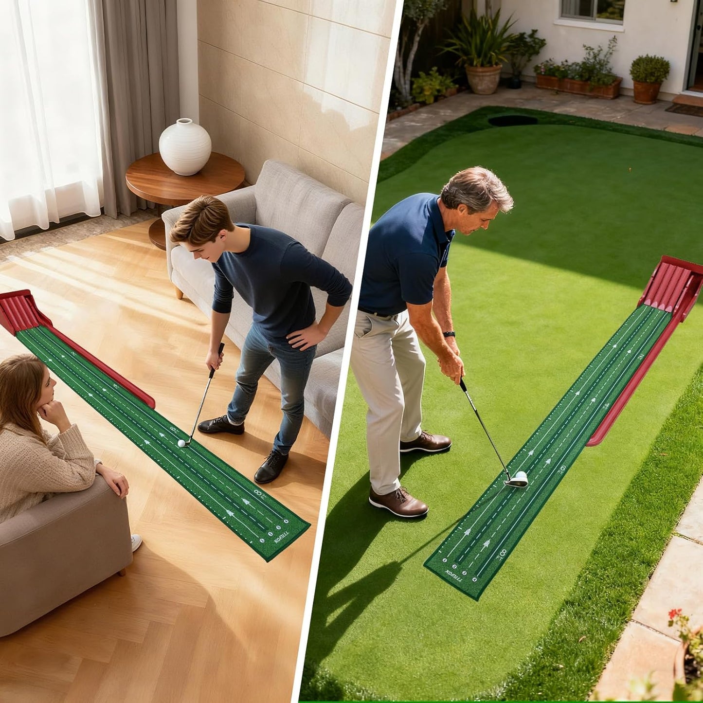 Putting Green Indoor - Golf Putting Mat with 4 Automatic Ramp and Ball Return - Practice Game Golf Gifts for Home or Office and Golfers - Funny&Cool Gifts