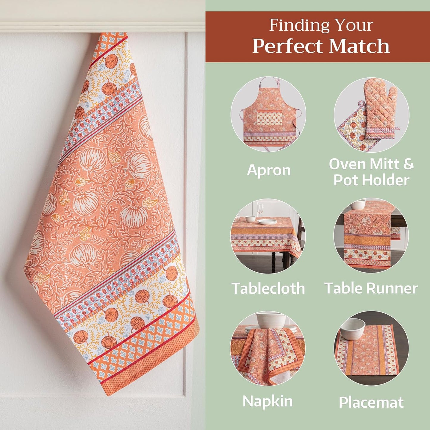 Maison d' Hermine Kitchen Towels Set of 3 100% Cotton 20" x 27.5" Reusable Cloth Tea Dish Towels Absorbent with Hanging Loop for Kitchen Dining Thanksgiving Christmas Decorations (Harvest Festival)