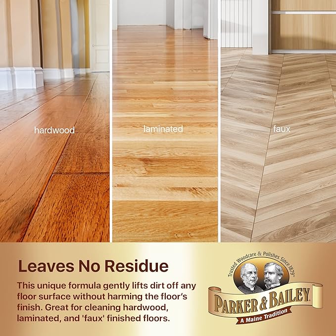 Parker & Bailey Wood Floor Cleaner – Use on Hardwood, Laminated or Faux Finished Floors. Shine Restorer Protector, Surface Cleaner Supplies Home Improvement, Natural Look, Cuts Grease 22 Oz