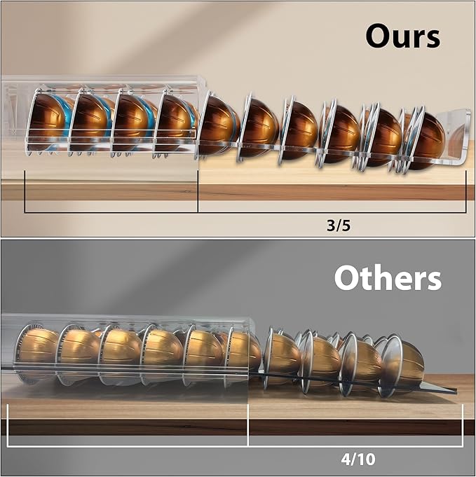 Clear Acrylic Coffee Pod Drawer for Nespresso Vertuo – 40-Pod Double-Sided Pull-Out Organizer
