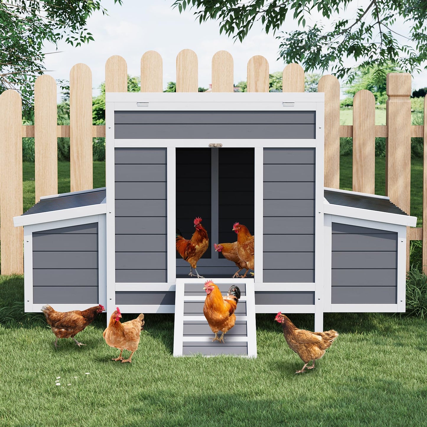 GarveeTech Small Chicken Coop Wooden, Chicken Hutch for 4-6 Chickens with 2 Nesting Boxes, Waterproof Roof, No-Slip Ramp & Pull-Out Tray, Rabbit Hutch Outdoor, Bunny Cage Indoor (54"l x 34"w x 34"h)