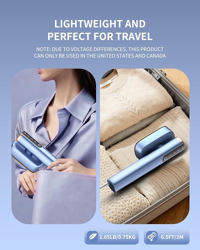 MIYOKO 2-in-1 Garment Steamer for Clothes, 1200W Handheld Steam Iron with Two Water Tanks (3.38 &6.09 Oz.), 15s Fast Heating, 25G/Min High Speed Steams, 110-120V for Home &Travel Portable Use, Blue