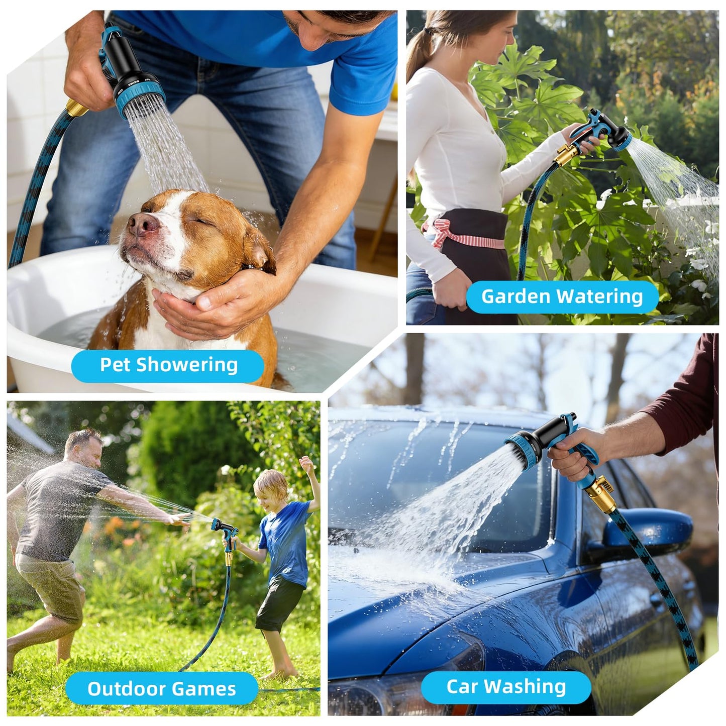 Garden Hose, Non-Expandable Water Hose 25 ft, Flexible, Kink & Leak Proof Water Pipe with 10-Function Spray Nozzle, Lightweight Outdoor Hose for Yard, Lawn, Car Wash, RV and Home Use