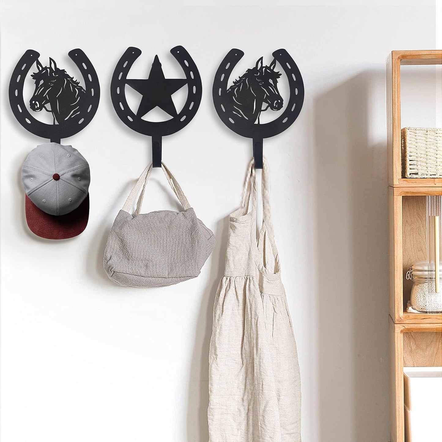 3PCS Horse Star Rustic Ranch Horse Head Hook Coat Hooks, Key Hooks