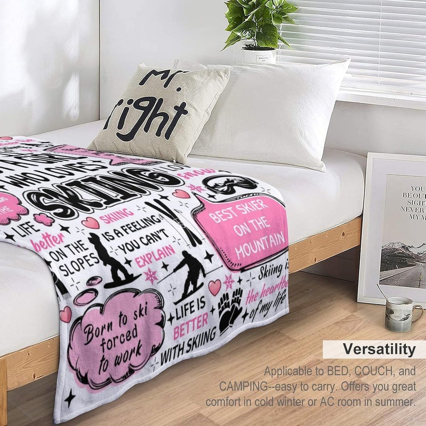 Skiing Blanket Soft Flannel Ski Themed Throw Blankets Sports Throw Blanket Bedding Decor Gifts for Women Men Boys Girls Adults 50"X40"