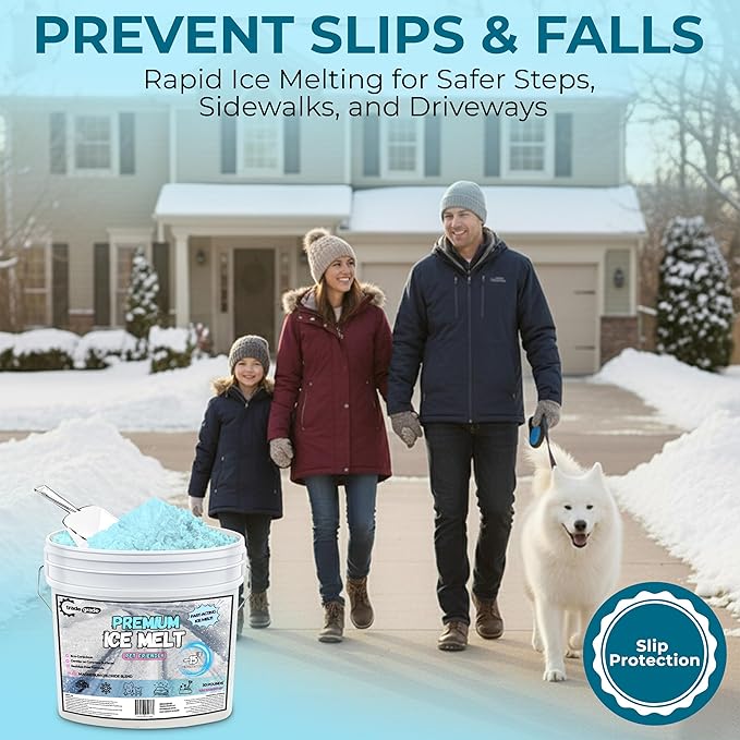 Pet-Friendly Ice Melt - Fast Acting Magnesium Chloride Formula, Safer for Pets & Surfaces, 15lb Bucket with Scoop