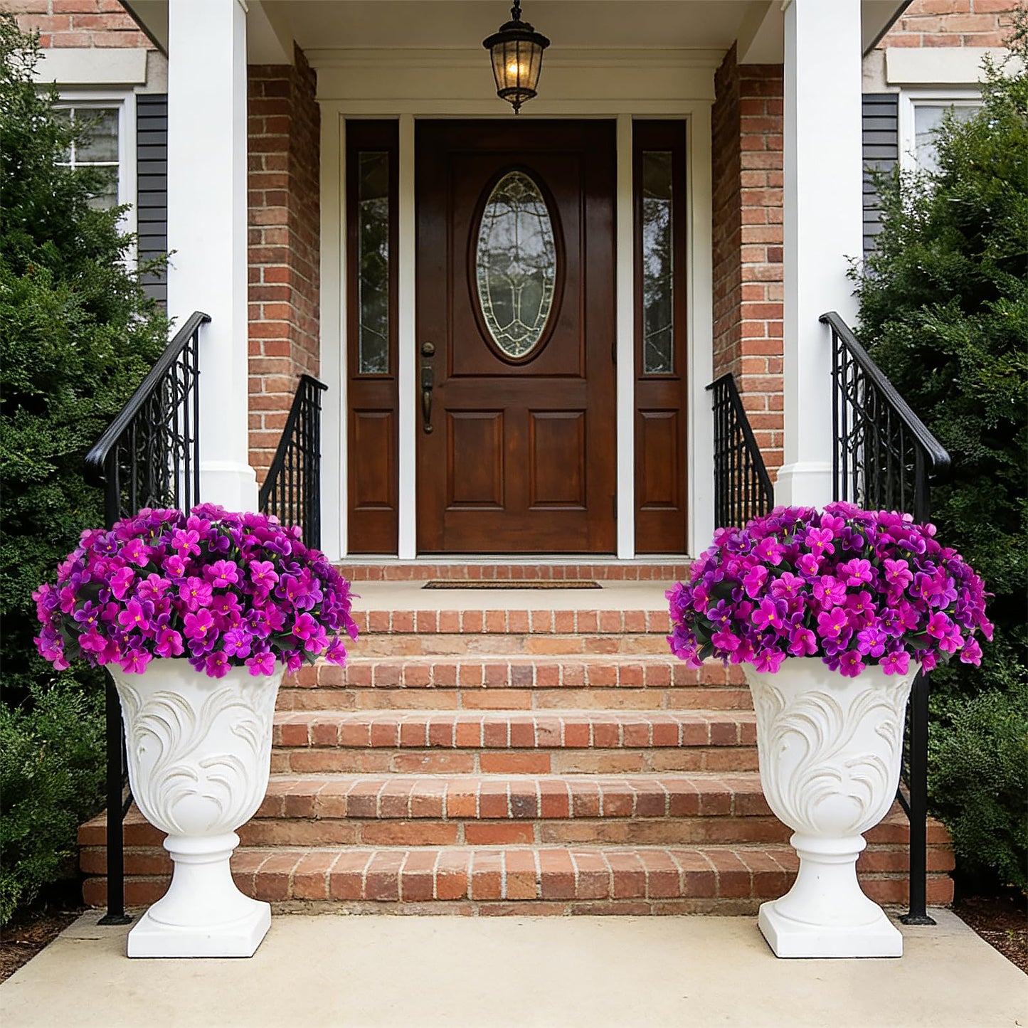 INXUGAO Artificial Hanging Flowers with Basket Outdoors, Fake Hydrangea UV Resistant Arrangements in Pot Planter Spring Summer Decor for Indoor Porch Garden Yard(Double Lotus)