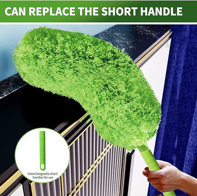 Cobweb Duster with Extension Pole, Washable Cleaning Duster Set with 2 Duster Heads, Corner Brush, 15-110-Inch Telescoping Pole for high Ceiling Fans, Long Duster for high Ceilings,Spider Web Brush