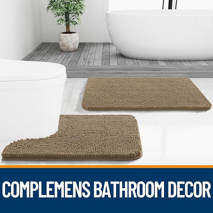 OLANLY Bathroom Rugs 40x32, Extra Soft Absorbent Chenille Bath Rugs, Rubber Backing Quick Dry, Machine Washable Bath Mats for Bathroom Floor, Tub and Shower, Home Decor Accessories, Tan