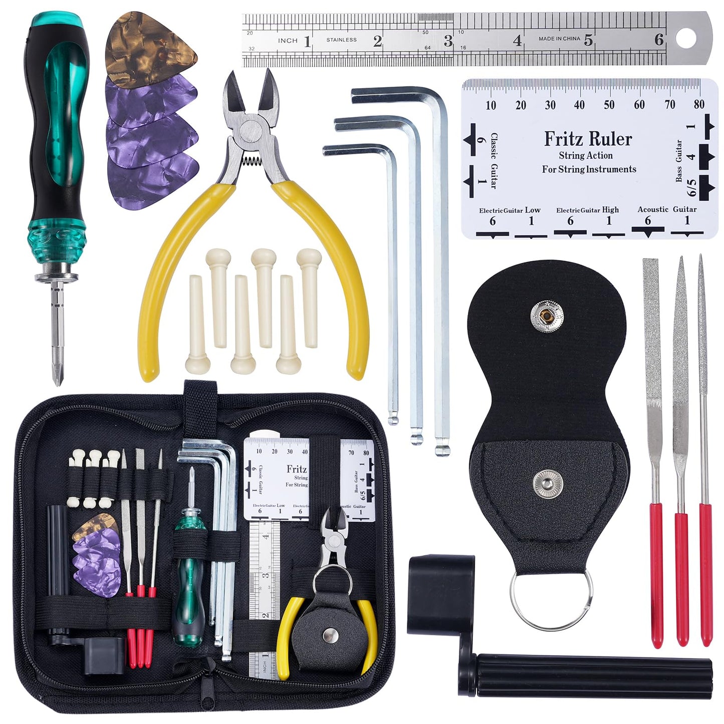LEKATO 11Pcs Guitar Tool Kit, Guitar Repair Kit, Guitar Maintenance Kit, Guitar String Winder, Hex Wrenches, String Clipper for