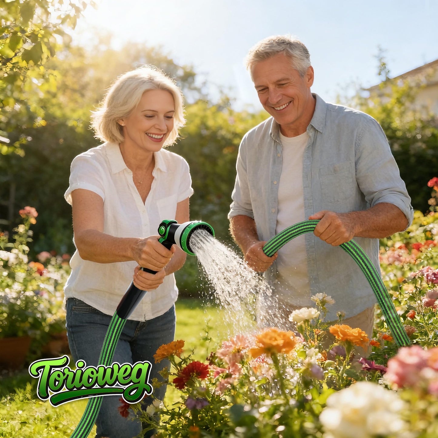 Torioweg Garden Hose 75 FT-Triple-layer pipe, Heavy Duty Water Hose with solid Aluminum Fittings, Ultra-Lightweight and Flexible, Abrasion-Resistant, Rust-Resistant,Watering and Cleaning for Outdoor