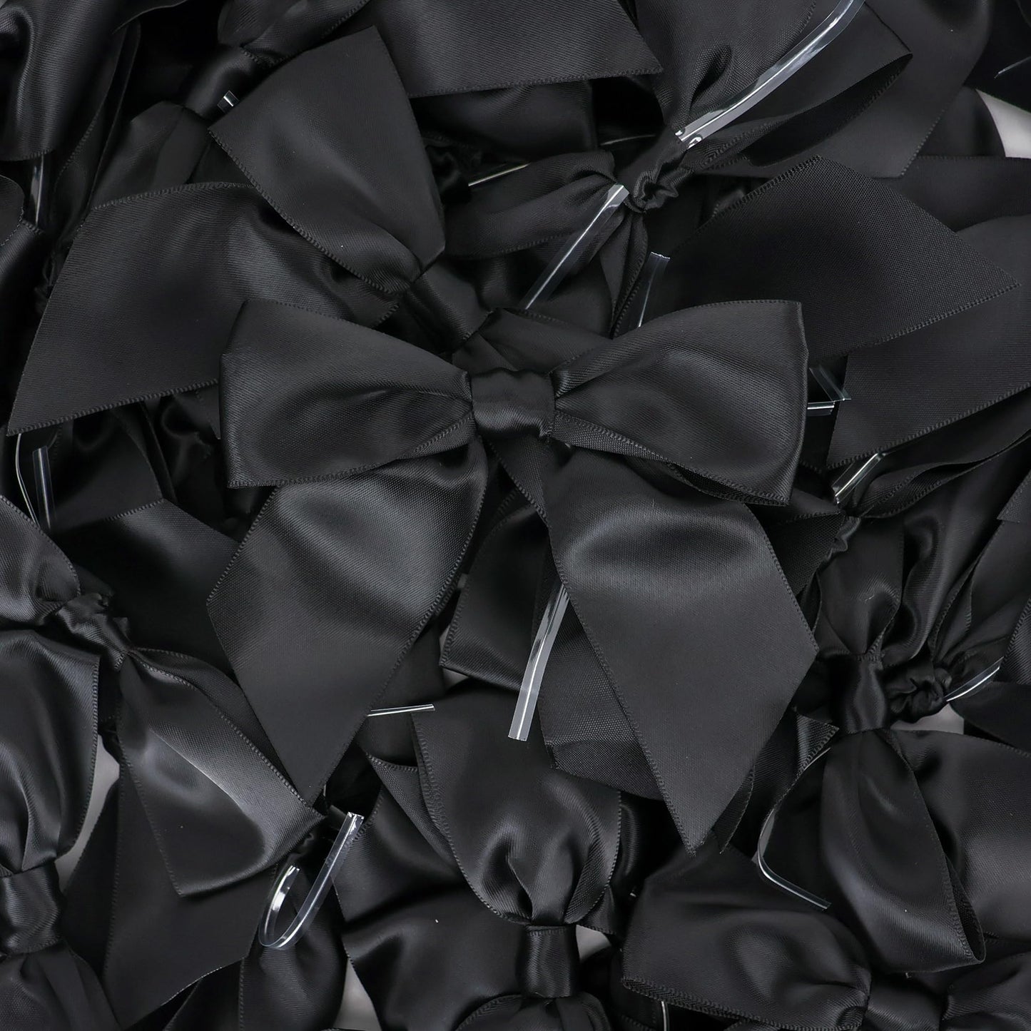 AIMUDI Black Satin Ribbon Twist Tie Bows for Treat Bags 4.5" Pre-Tied Black Bows for Christmas Tree Black Ribbon Bows for Crafts Premade Bows for Gift Wrapping Baby Shower Party Favors - 36 PCs