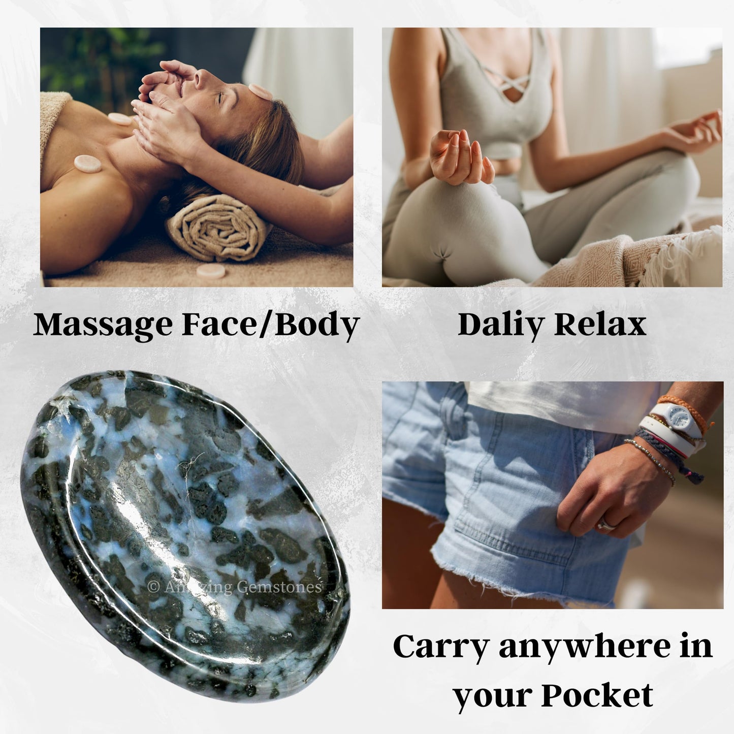 Amazing Gemstone Indigo Gabbro Worry Stone Crystals and Healing Stones - Stones for Stress Relief - Piedra Crystal Fidget for Meditation, Relaxation - Unique Stocking Stuffers and Birthday Gift