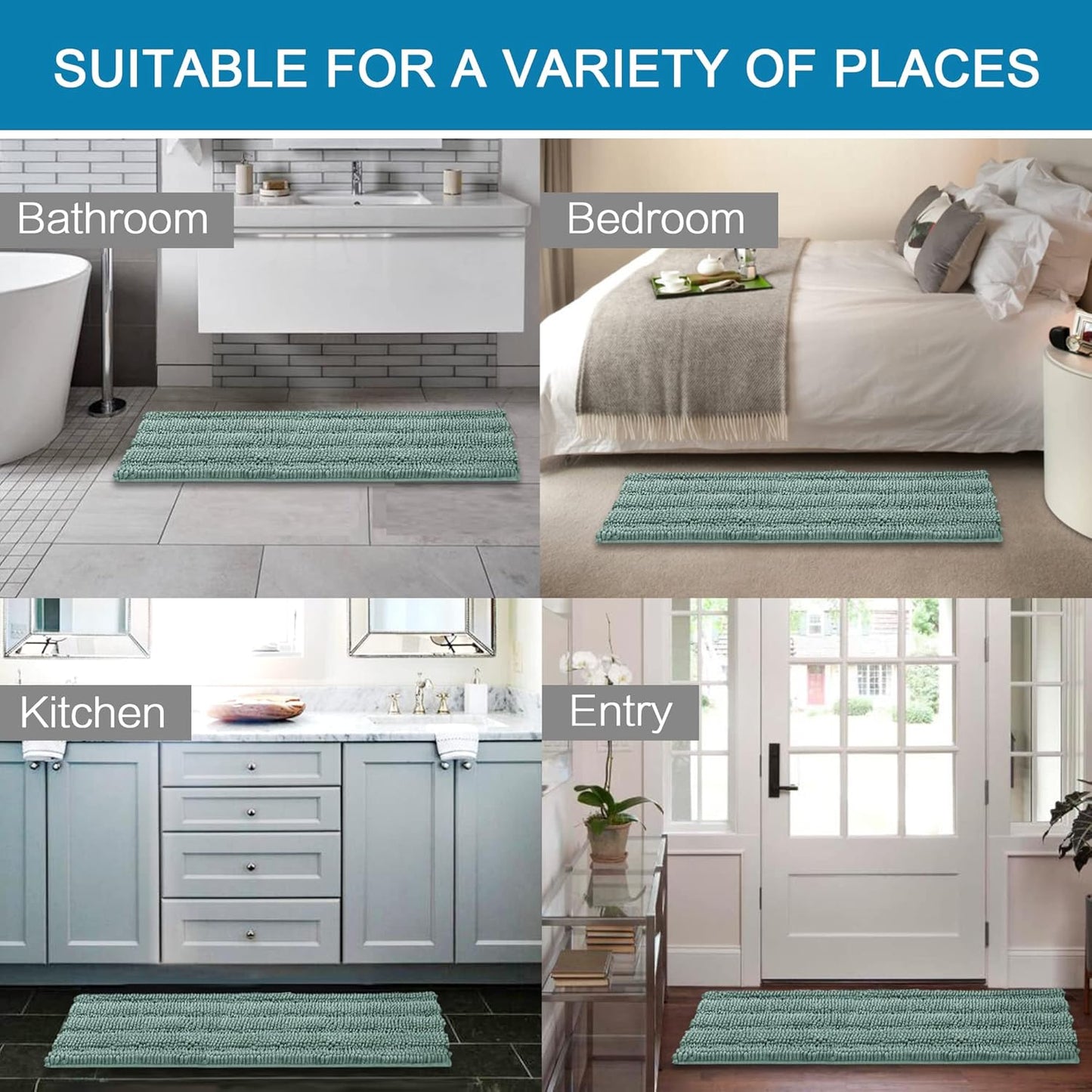 H.VERSAILTEX Bathroom Rugs Bath Mat Runner Rug Non Slip Kitchen Rug Extra Long Bath Rug Runners Oversized 59" x 20" Absorbent Washable Dry Fast Plush Area Rug for Bathroom/Bedroom - Eggshell Blue