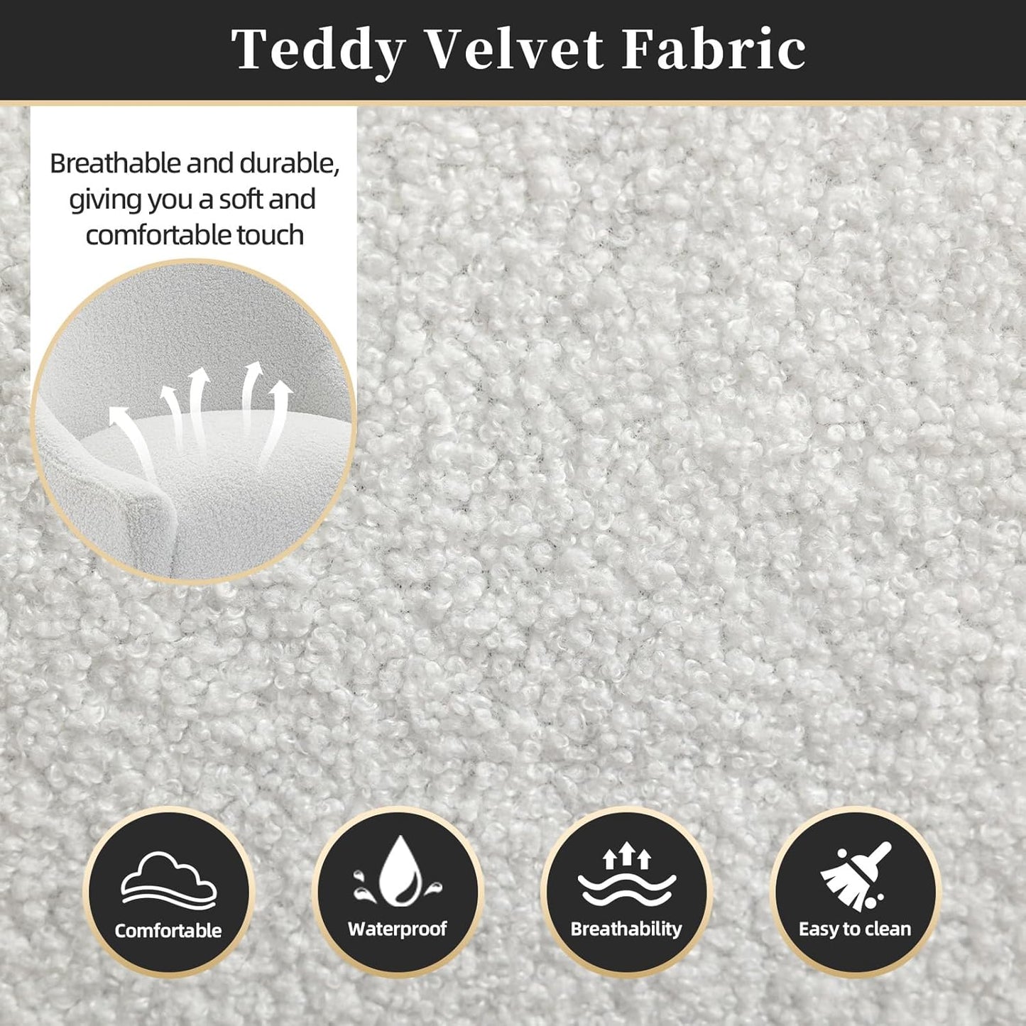 Modern Velvet Dining Chairs Set of 4, Contemporary Upholstered Furniture Collection with Polished Gold Metal Legs, Elegant Accent Chairs for Kitchen Living Room(Teddy Fleece,White)