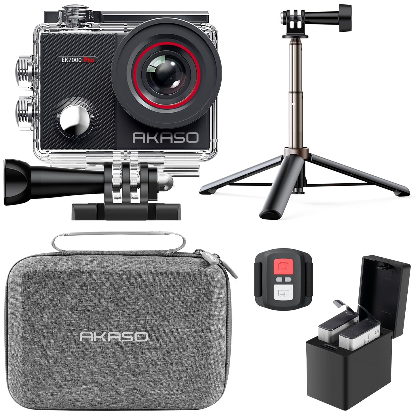 AKASO EK7000 Pro 4K30fps 20MP Action Camera EIS Ultra HD 131FT Waterproof Underwater Camera with Mini Selfie Stick Tripod and Ca